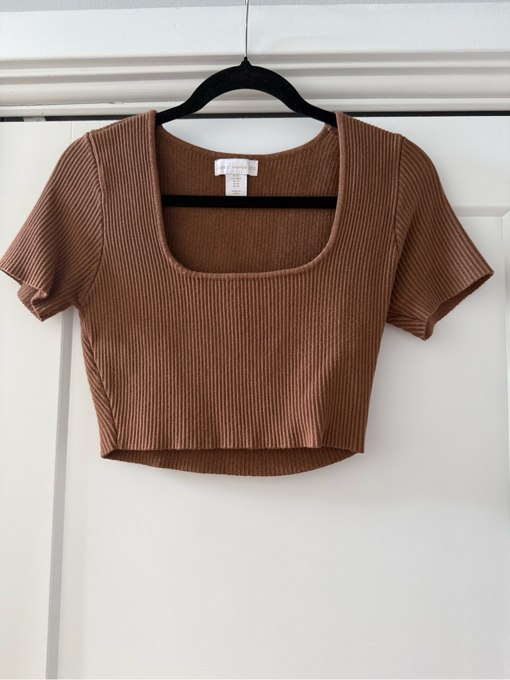 House of Harlow 1960 Ribbed Square-Neck Crop Top - Brown